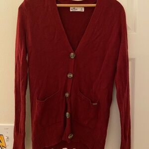 Hollister Cardigan Button Up Sweater - Dark Red
